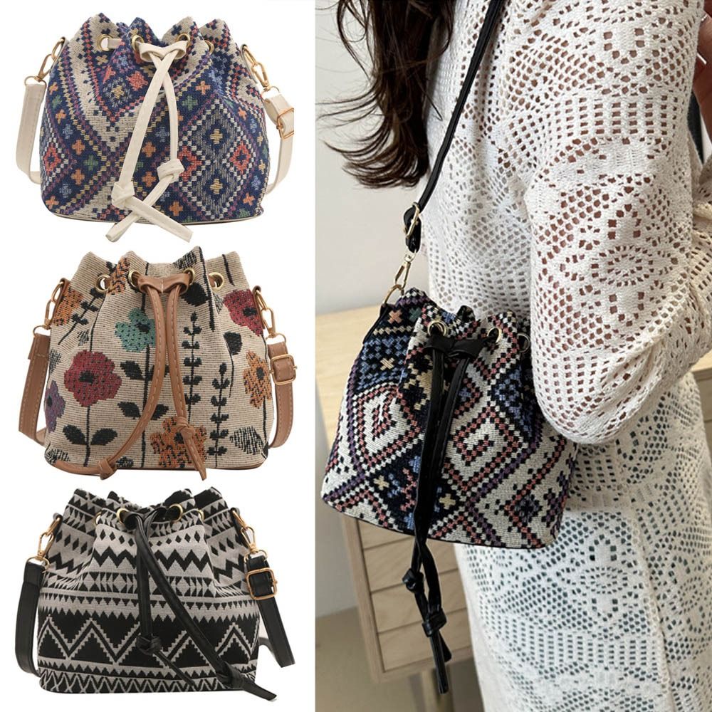 Bucket Bag Suede - Tas Ember Kain Linen Modis Pola