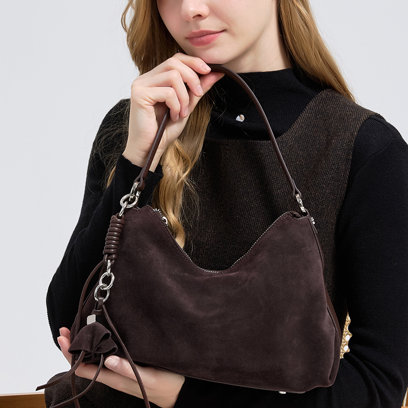 Half Moon Bag Suede - Tas Tangan Kulit Asli Retro Frosted