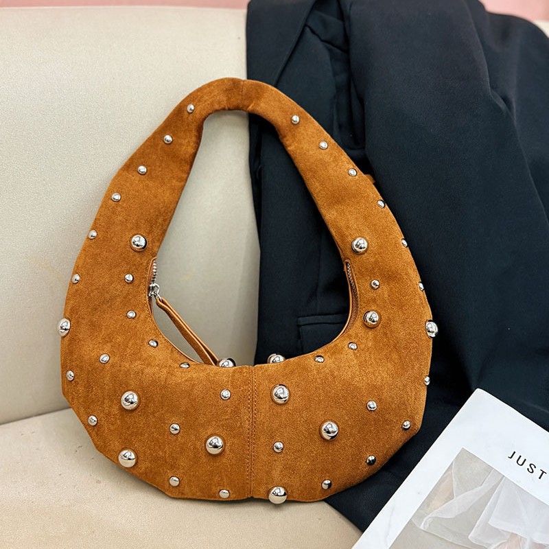 Half Moon Bag Suede - Tas Selempang Wanita Vintage Rivet Faux