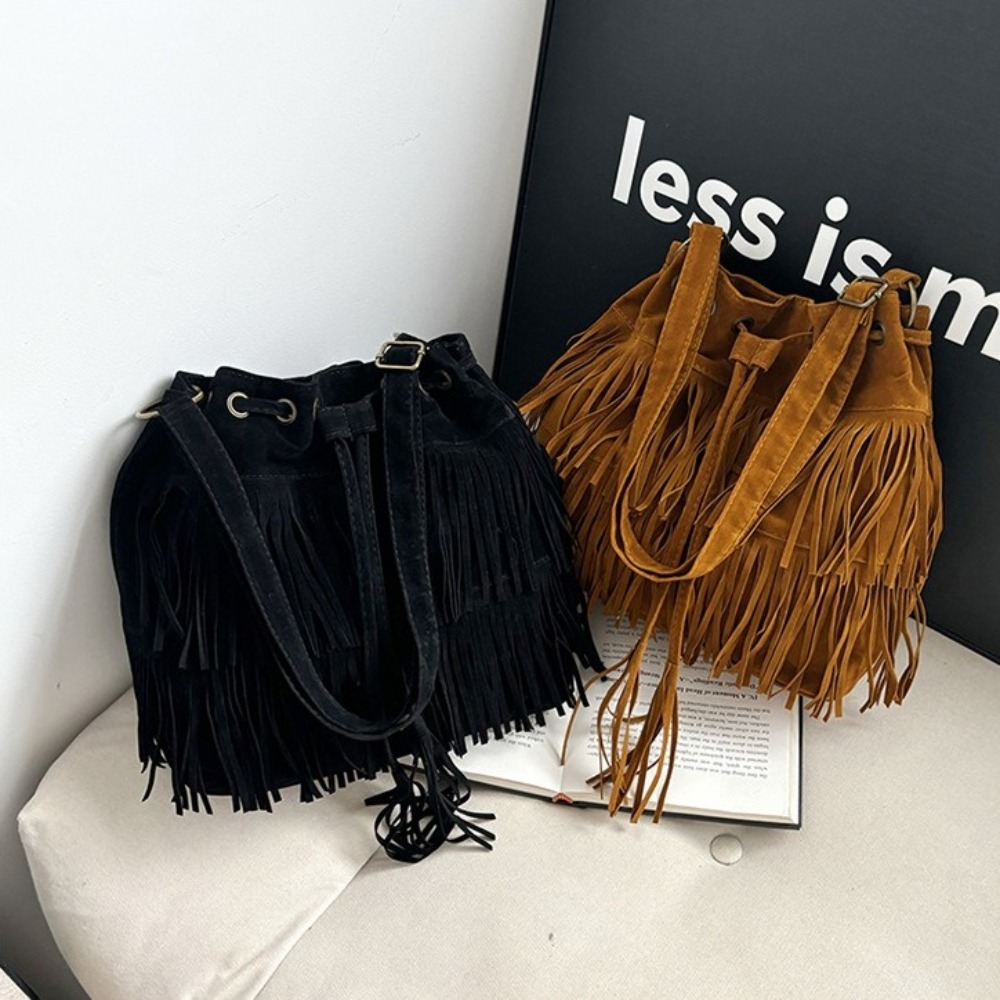 Tas Bahu Rumbai Gaya Korea Kul - Bucket Bag Suede ulasan dan harga