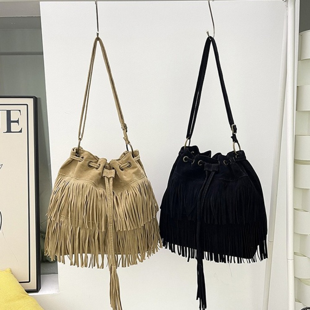 Tas Bahu Rumbai Gaya Korea Kul - Bucket Bag Suede ulasan dan harga