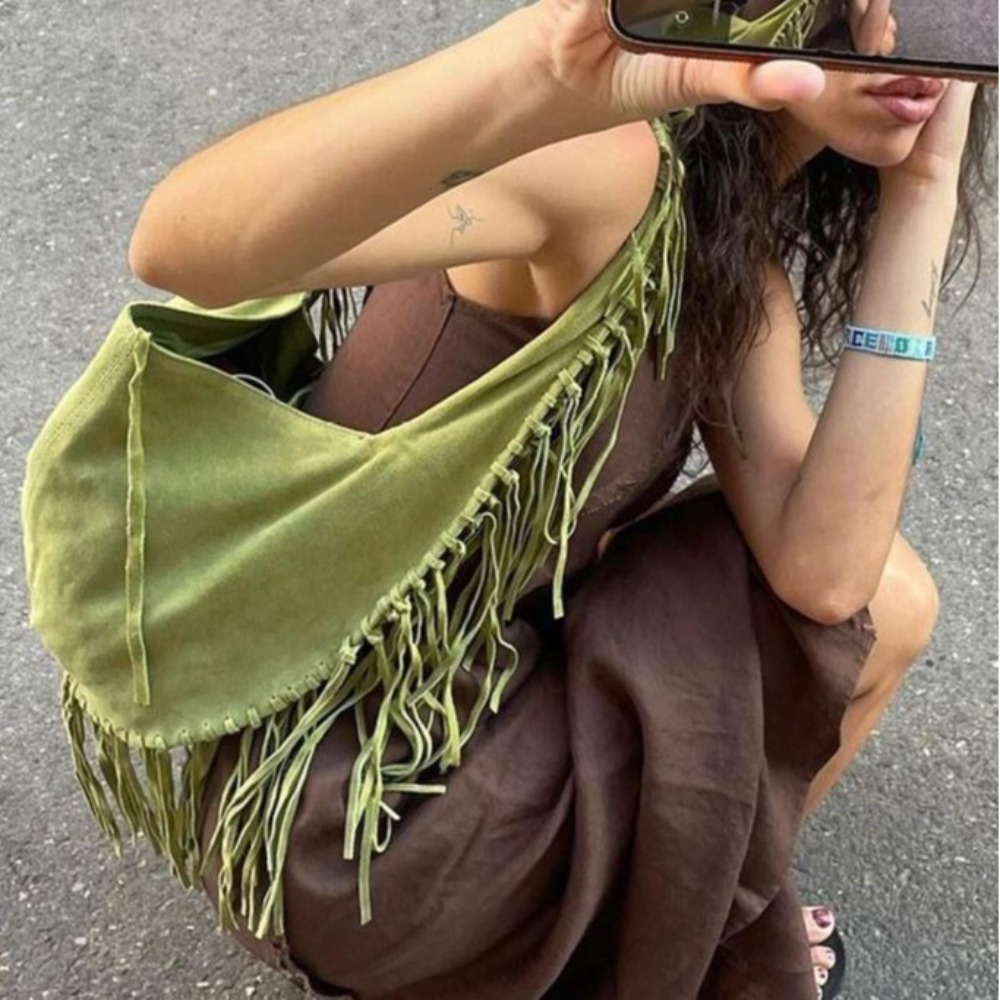Tas bahu wanita rumbai panjang - Half Moon Bag Suede ulasan dan harga